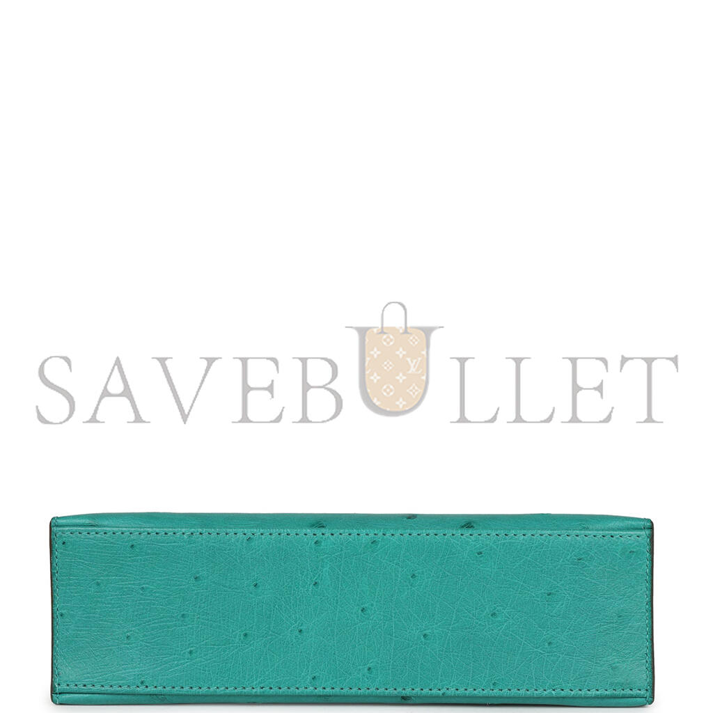 HERMÈS MASTER KELLY POCHETTE VERT VERONE OSTRICH GOLD HARDWARE (22*14*7cm)